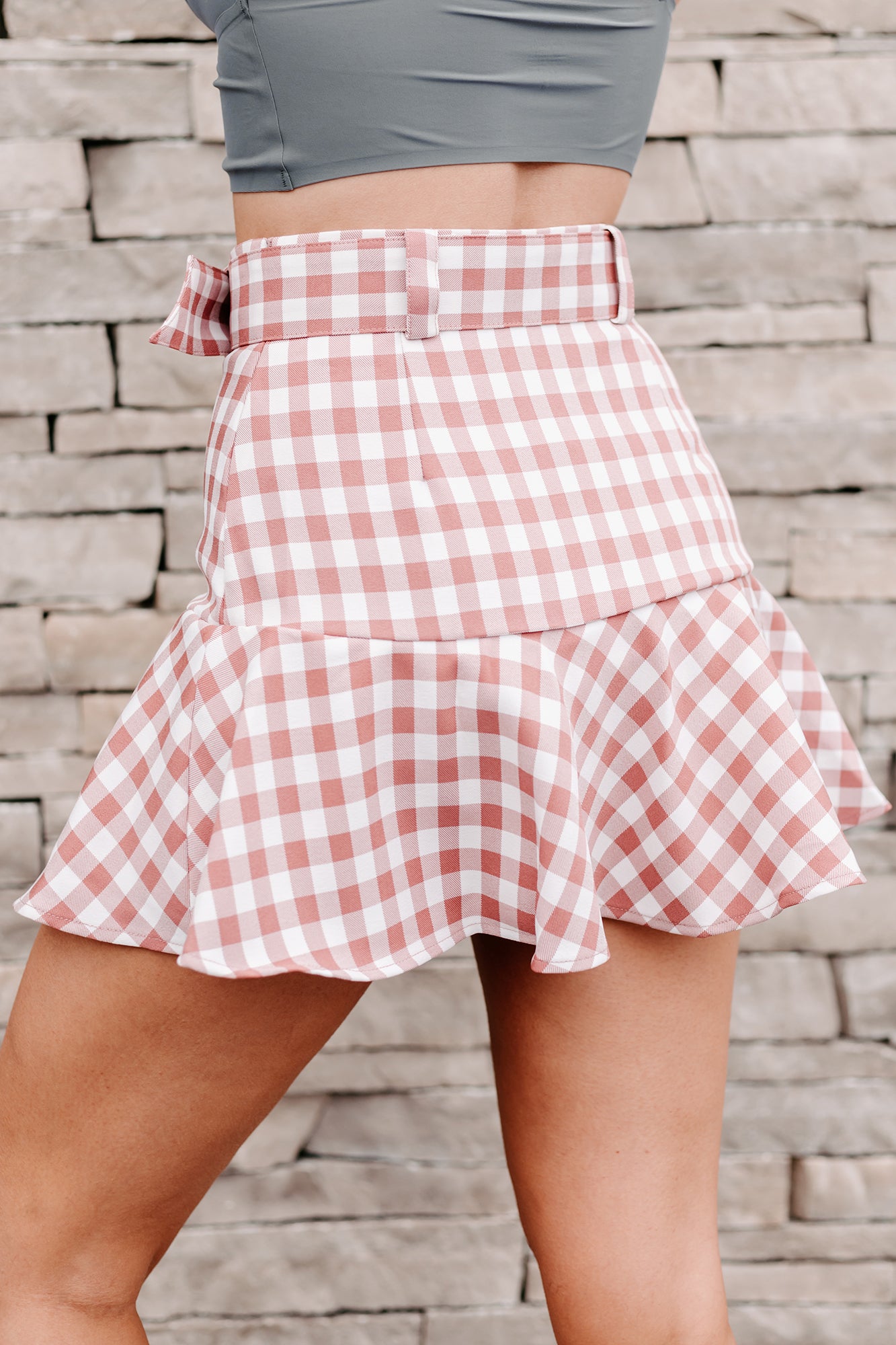Country Club Connections Belted Gingham Print Skort (Mauve) - NanaMacs
