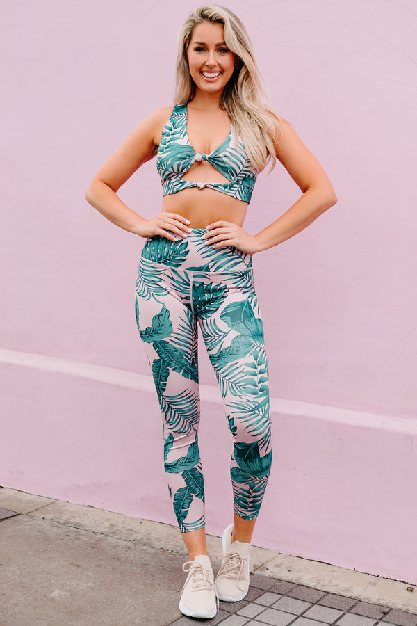 Morning Runs Palm Print Cut-Out Activewear Set (Tropical Print) - NanaMacs