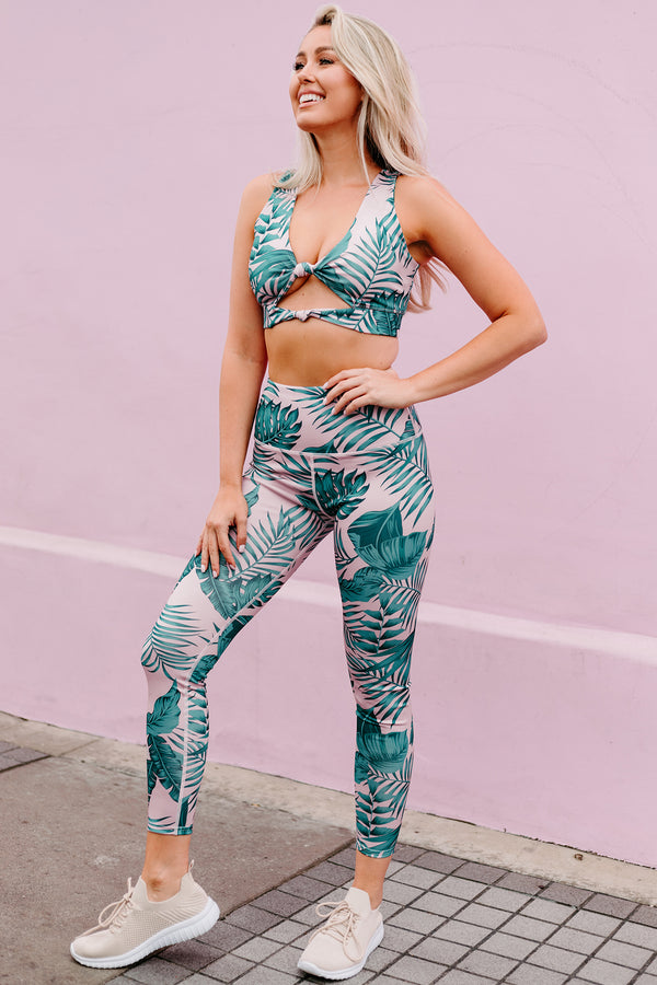 Morning Runs Palm Print Cut-Out Activewear Set (Tropical Print) - NanaMacs