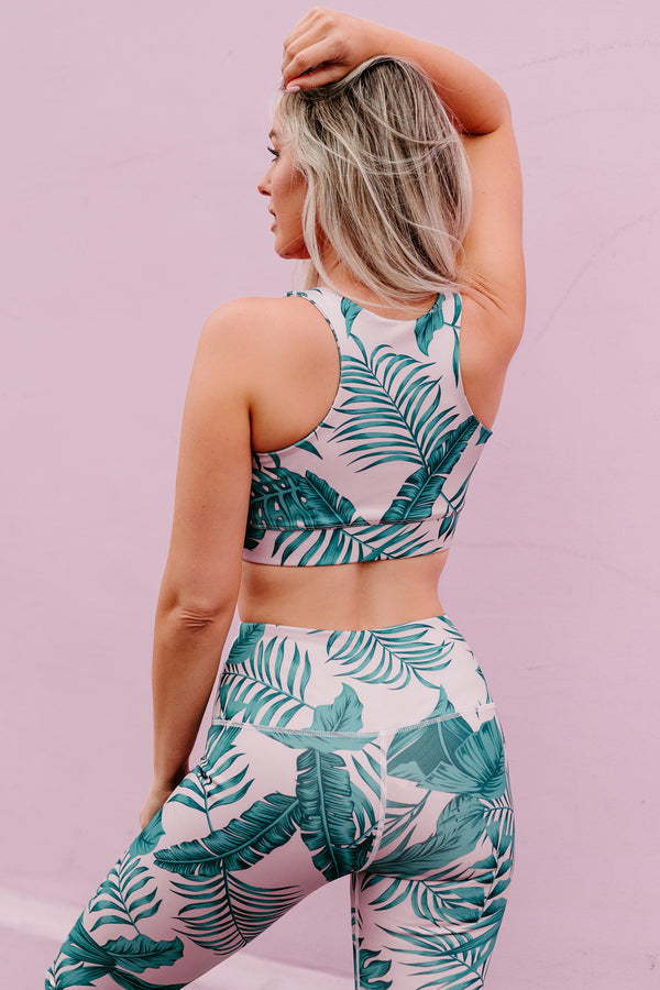 Morning Runs Palm Print Cut-Out Activewear Set (Tropical Print) - NanaMacs