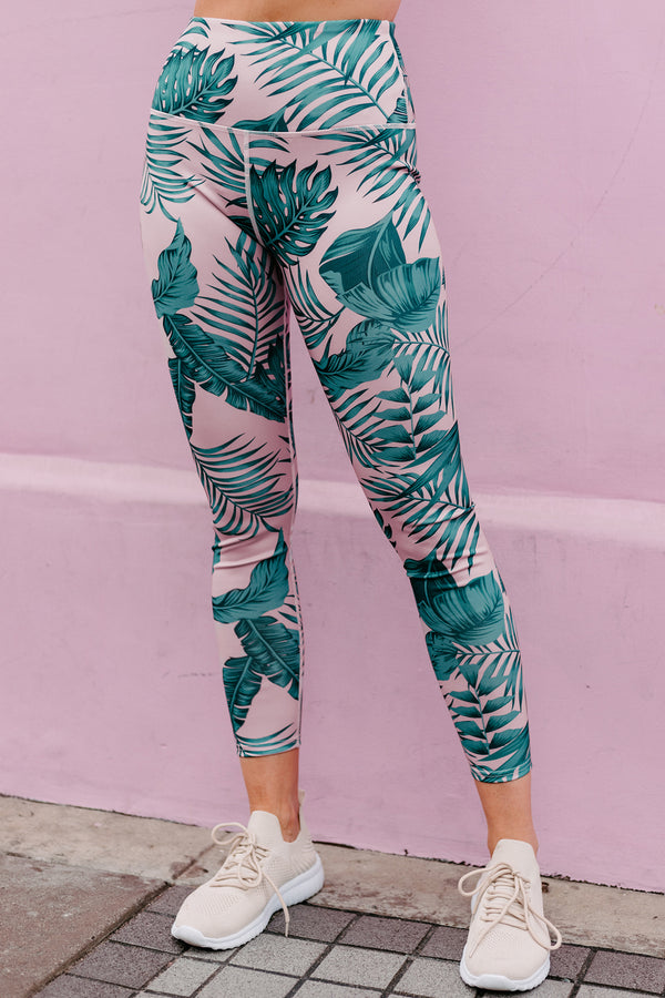 Morning Runs Palm Print Cut-Out Activewear Set (Tropical Print) - NanaMacs