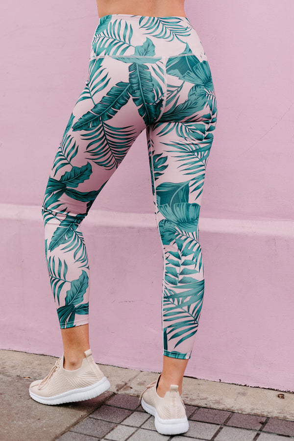 Morning Runs Palm Print Cut-Out Activewear Set (Tropical Print) - NanaMacs