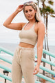 Getting Comfortable Ribbed Fuzzy Knit Two Piece Set (Taupe) - NanaMacs