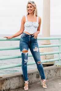 Rodeo Drive Floral Crop Top (Chambray) - NanaMacs