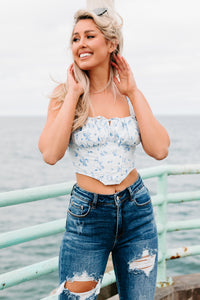 Rodeo Drive Floral Crop Top (Chambray) - NanaMacs