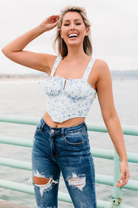 Rodeo Drive Floral Crop Top (Chambray) - NanaMacs