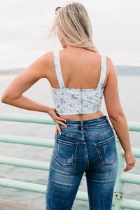 Rodeo Drive Floral Crop Top (Chambray) - NanaMacs