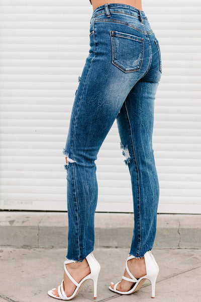 Hit The Freeway High Rise Distressed Relaxed Skinny Jeans (Dark) - NanaMacs
