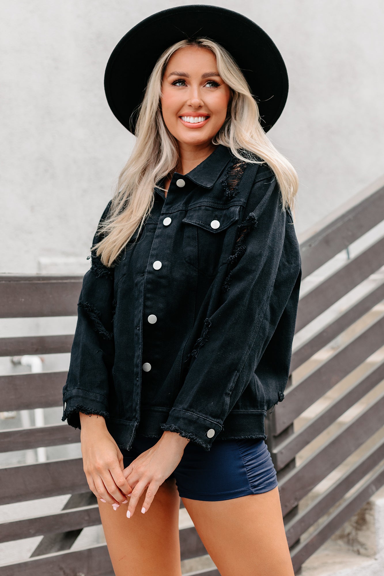 Oversized black shop distressed denim jacket