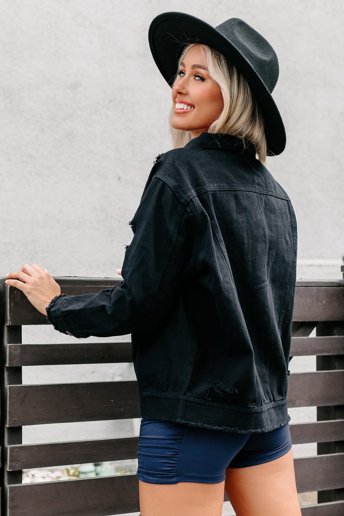 Black oversized shop distressed denim jacket