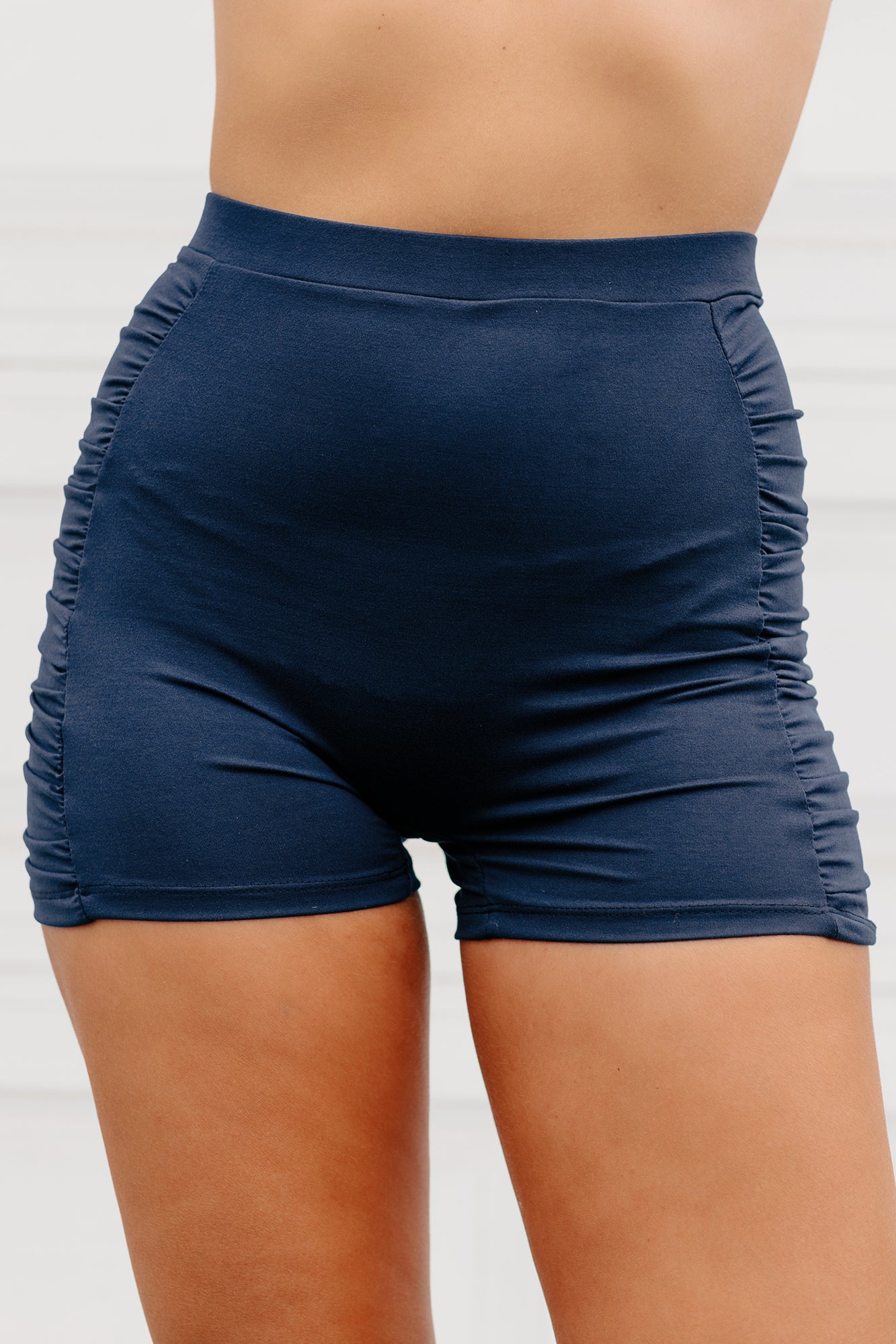 Cool Demeanor Shirred Crop Top & Shorts Two Piece Set (Navy) - NanaMacs