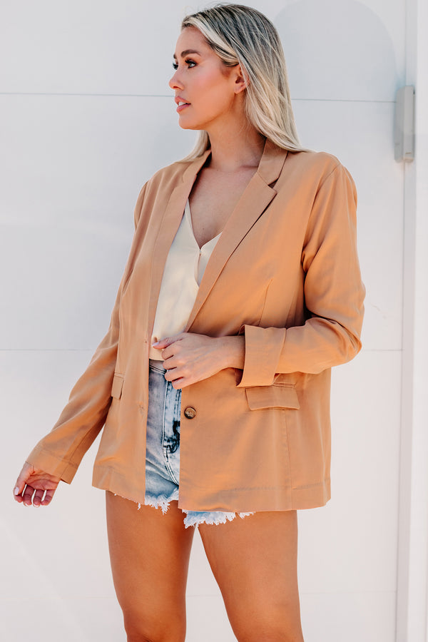 Promotion Time Lightweight Button-Front Blazer (Apricot) - NanaMacs