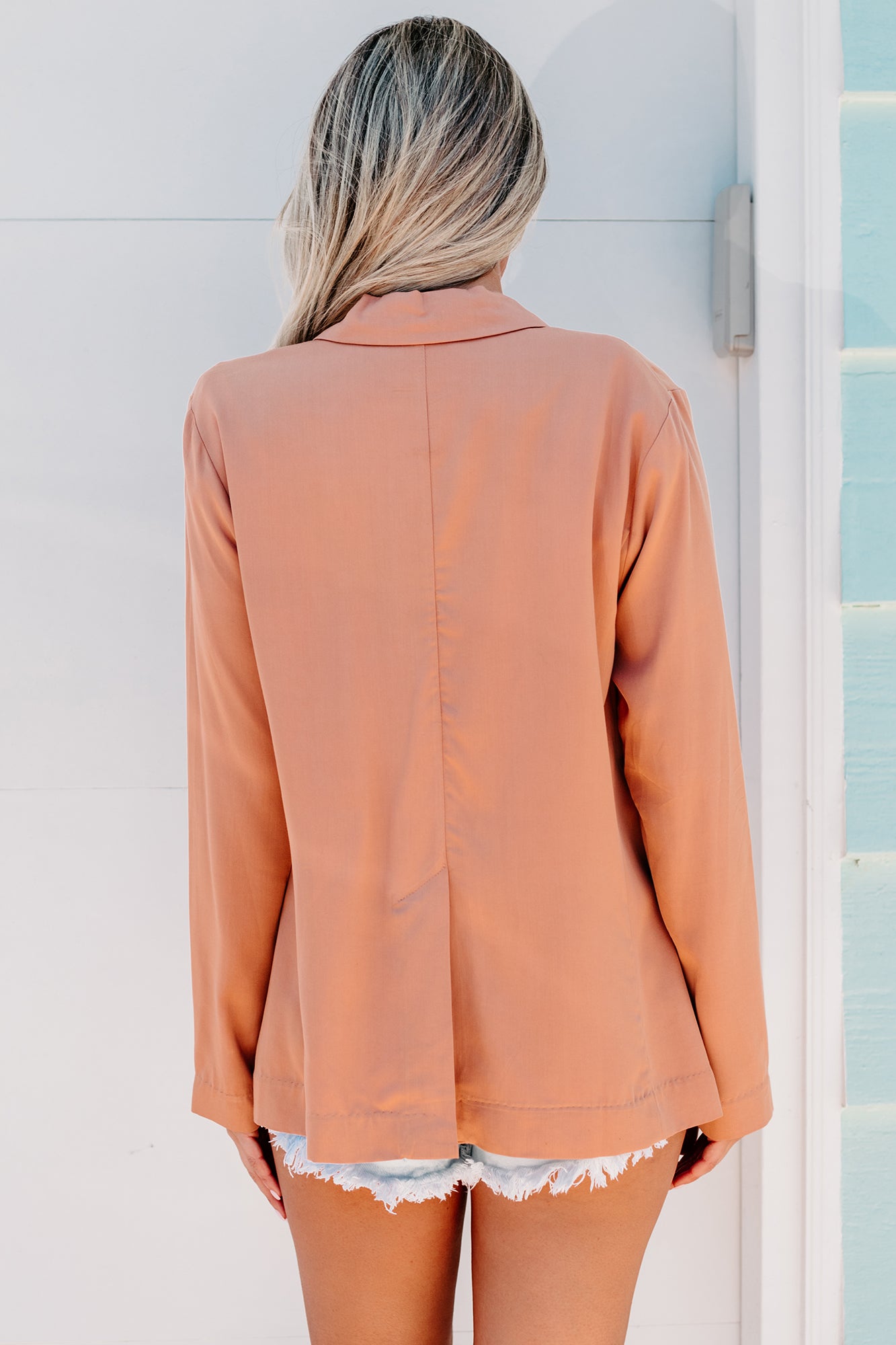 Promotion Time Lightweight Button-Front Blazer (Apricot) - NanaMacs