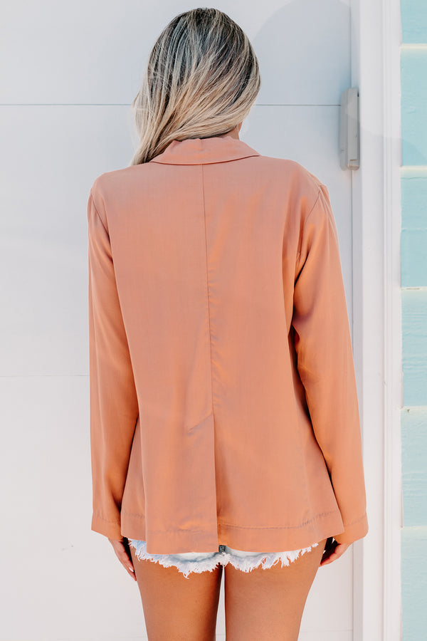 Promotion Time Lightweight Button-Front Blazer (Apricot) - NanaMacs