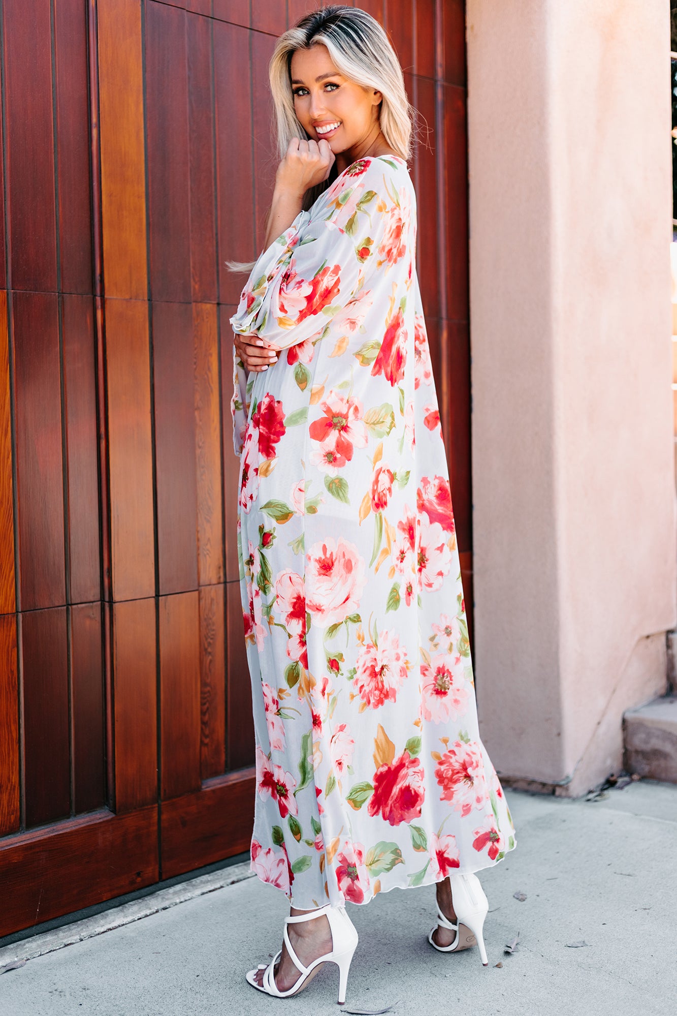 Make It Beautiful Floral Mesh Duster Kimono (Sky Blue/Rose) - NanaMacs
