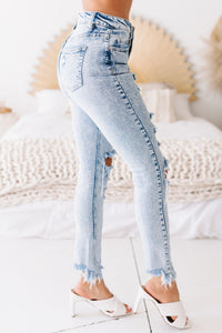 Draya High Rise Acid Wash Distressed Skinny Jeans (Light Acid) - NanaMacs