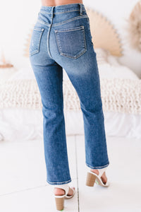 Silvia Sneak Peek High Rise Slim Straight Jeans (Medium Dark) - NanaMacs