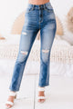 Devin High Rise Straight Leg Sneak Peek Jeans (Medium Dark) - NanaMacs