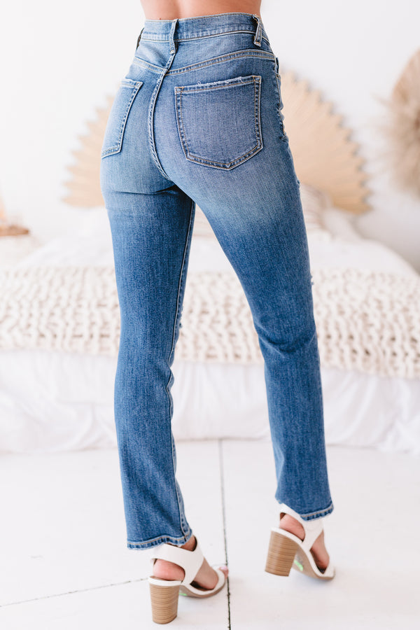 Devin High Rise Straight Leg Sneak Peek Jeans (Medium Dark) - NanaMacs