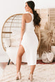Simply Sultry Side Slit Bodycon Midi Dress (Off White) - NanaMacs