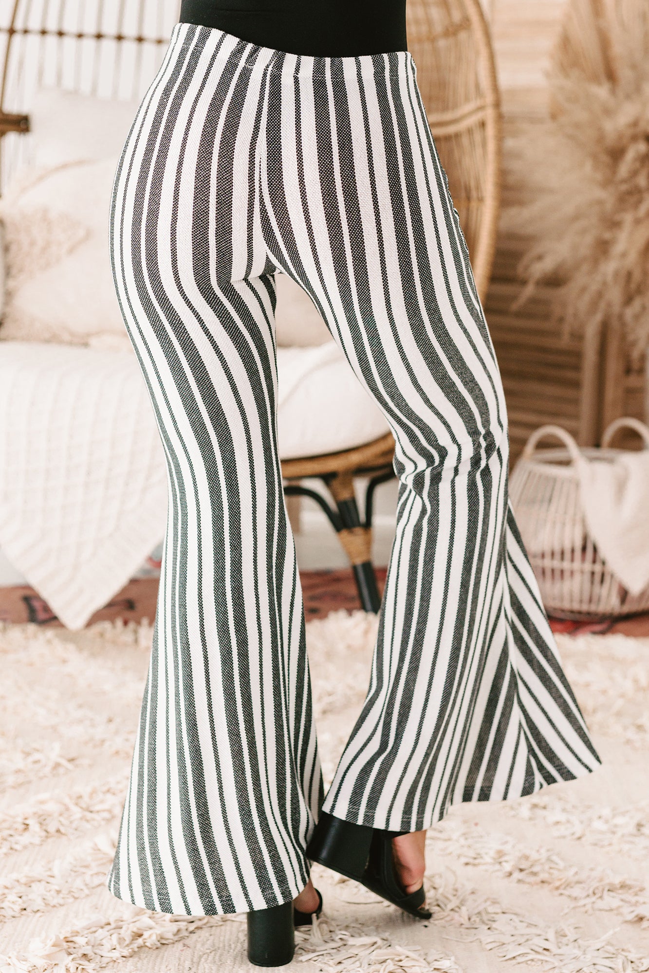 TOPSHOP Stripe Print Low Rise Cord Flare Trouser in Black | Lyst