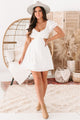 Little Miracles Puff Sleeve Cut-Out Mini Dress (White) - NanaMacs
