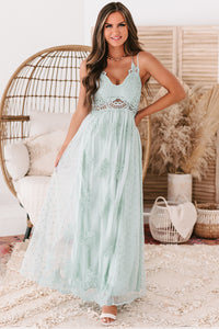 Fairytale Moment Crochet Lace Embroidered Mesh Maxi Dress (Blue Surf) - NanaMacs