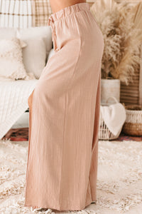 On Borrowed Time Front Slit Wide Leg Linen Pants (Ginger) - NanaMacs