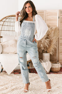 Smile Awhile Distressed Denim Overalls (Denim) - NanaMacs