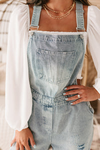 Smile Awhile Distressed Denim Overalls (Denim) - NanaMacs