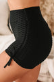 Crossfit Cutie Honeycomb Textured Ruched Spandex Shorts (Black) - NanaMacs
