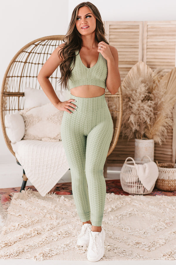 Making Strides Honeycomb Textured TikTok Leggings (Pistachio) - NanaMacs