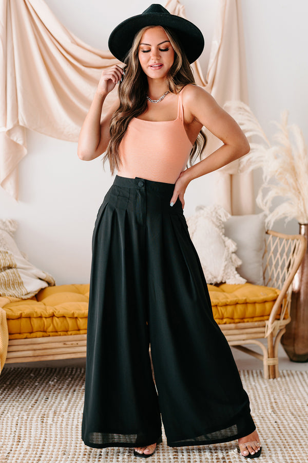 Conference Call High Rise Pleated Wide Leg Pants (Black) - NanaMacs