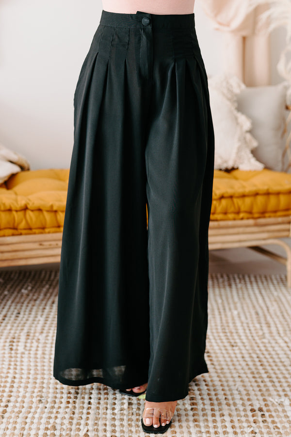 Conference Call High Rise Pleated Wide Leg Pants (Black) - NanaMacs