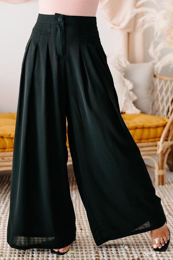 Conference Call High Rise Pleated Wide Leg Pants (Black) - NanaMacs