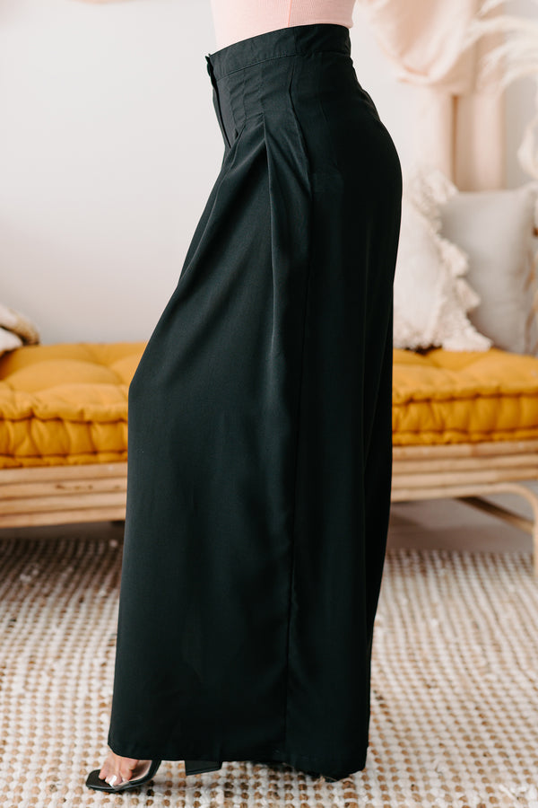 Conference Call High Rise Pleated Wide Leg Pants (Black) - NanaMacs