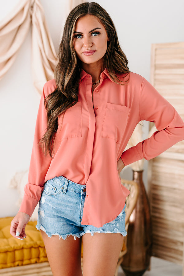 Martina Long Sleeve Button-Down Top (Dusty Pink) - NanaMacs