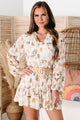 Fall Fever Tiered Long Sleeve Floral Print Dress (White Floral) - NanaMacs