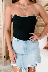 Fortune & Fame Beaded Trim Corset Top (Black) - NanaMacs