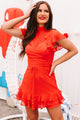 Chic Possibilities Ruffled Mock Neck Dress (Red) - NanaMacs