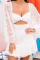 Sweet Cadence Long Sleeve Cut-Out Lace Mini Dress (White) - NanaMacs
