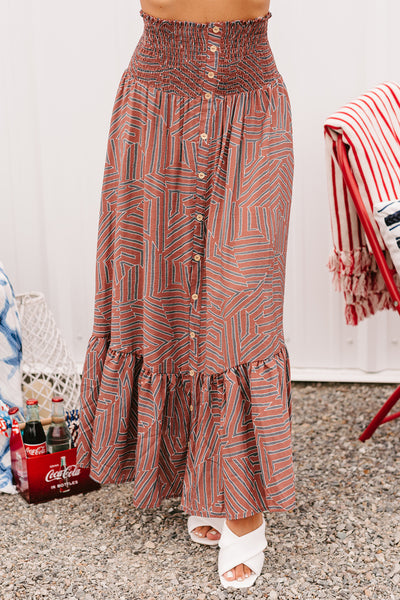 Arizona Skies Geometric Print Convertible Skirt (Brown/Navy) - NanaMacs