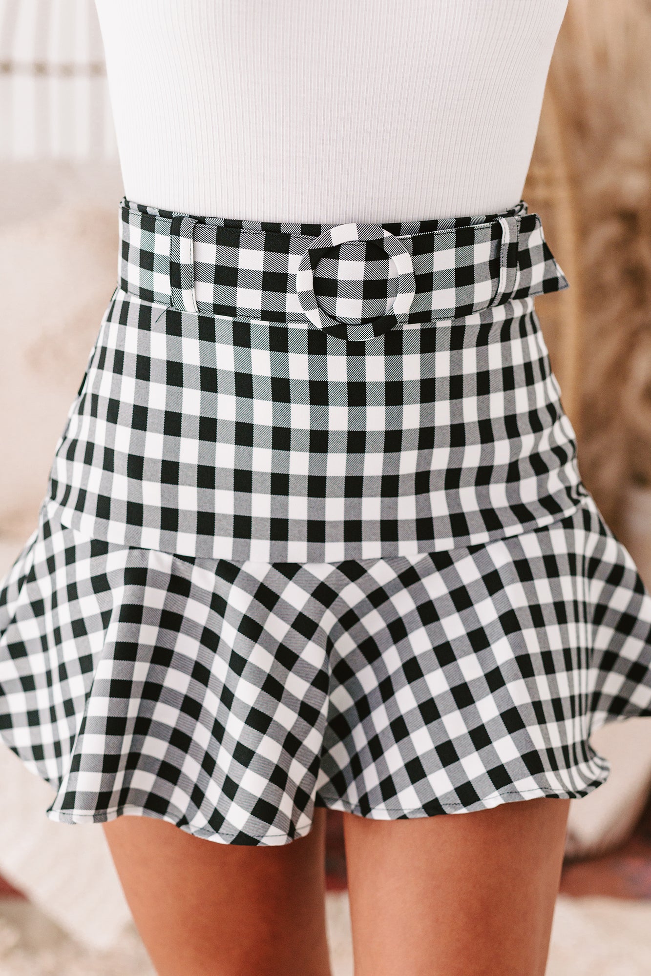 Country Club Connections Belted Gingham Print Skort (Black) - NanaMacs
