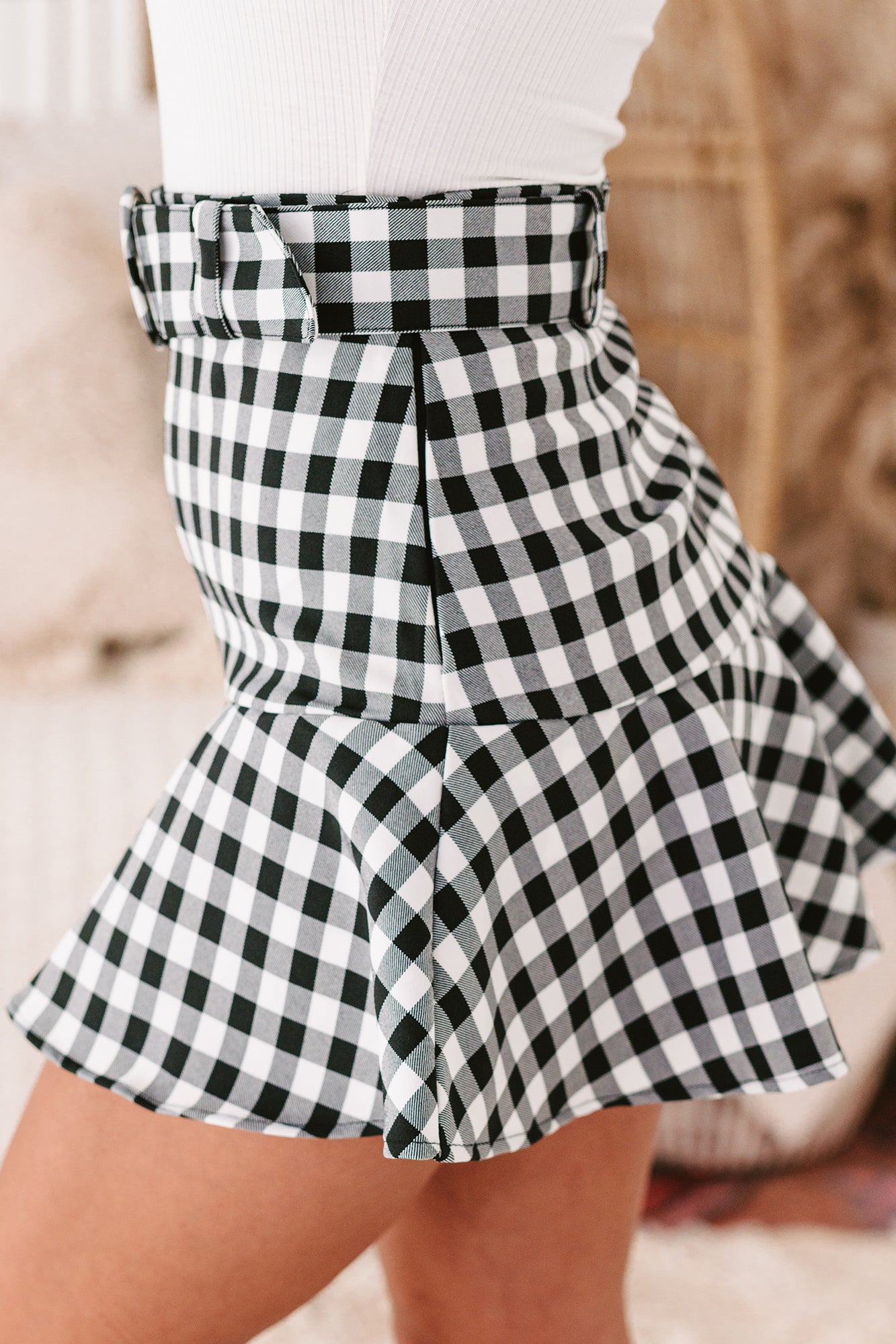 Country Club Connections Belted Gingham Print Skort (Black) - NanaMacs