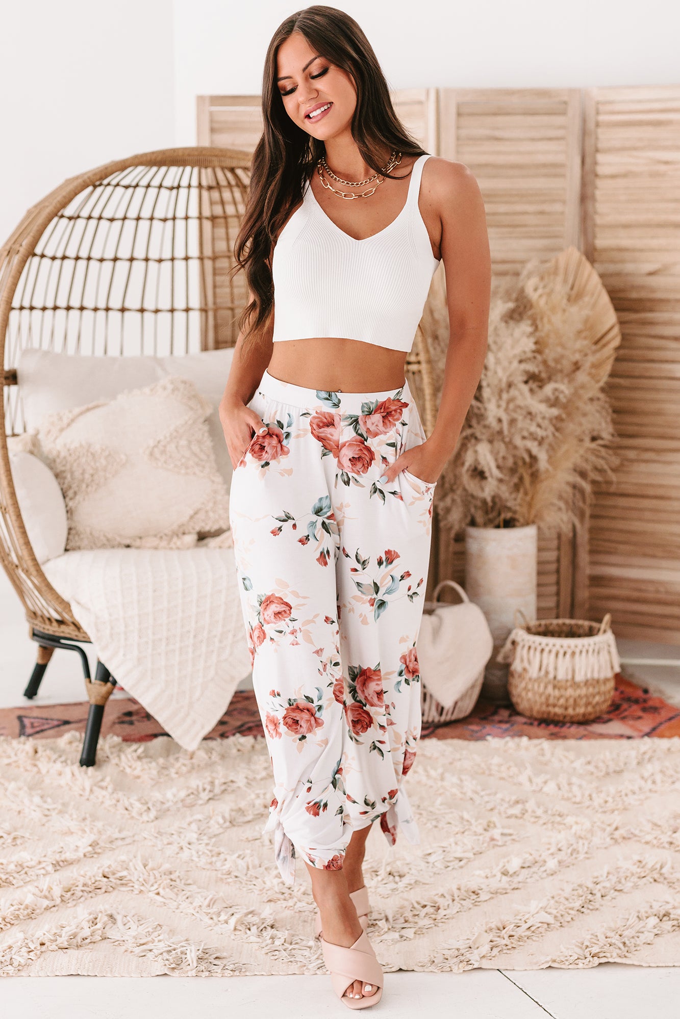 Ideal Match Ribbed Crop Tank Top (White) - NanaMacs