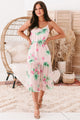 Bali Babe Tropical Print Midi Dress (Blush) - NanaMacs