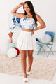 New Growth Floral Smocked Back Crop Top (White/Blue) - NanaMacs