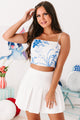 New Growth Floral Smocked Back Crop Top (White/Blue) - NanaMacs