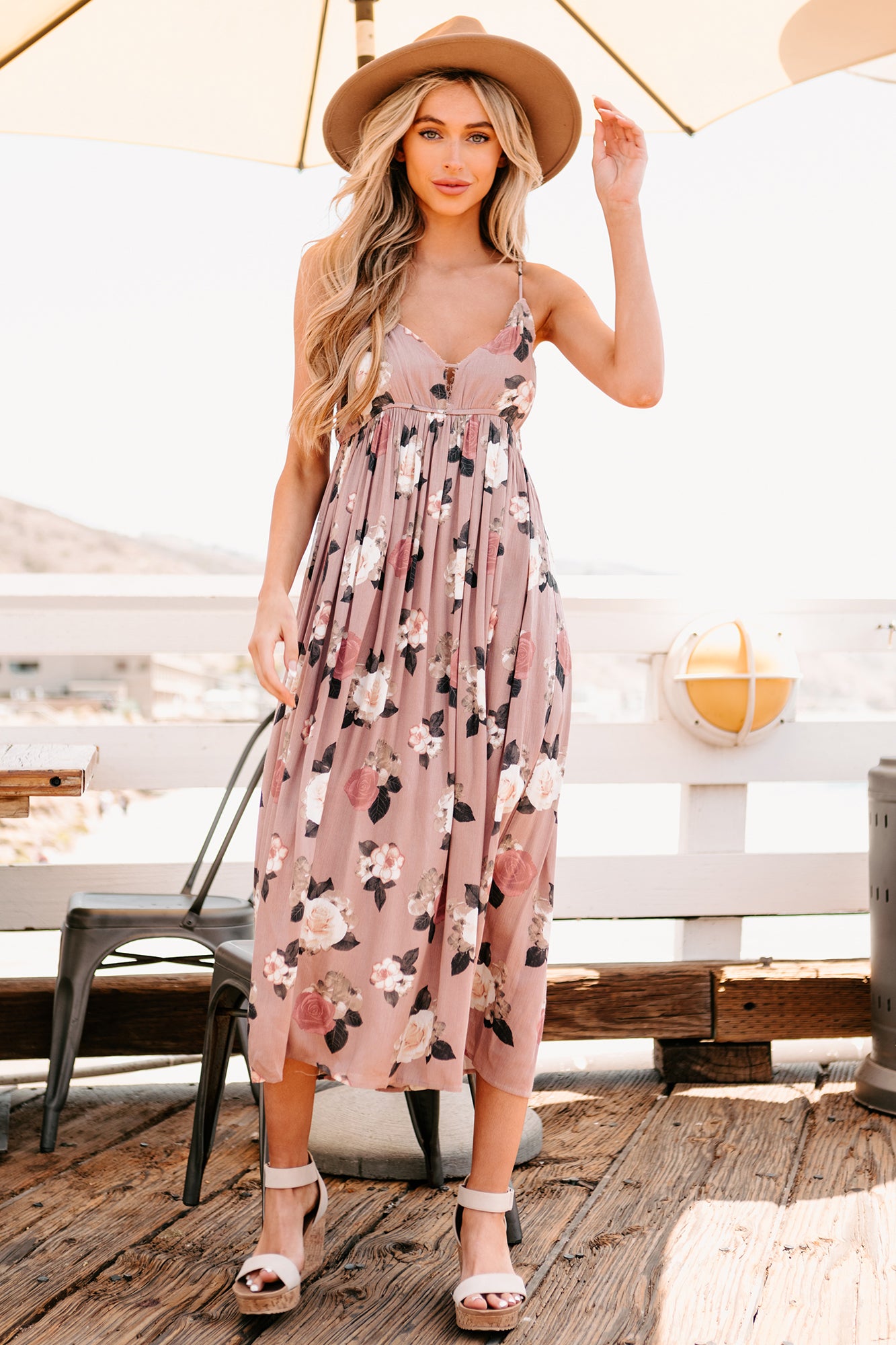 Wild For Attention Floral Print Midi Dress (Dusty Rose) - NanaMacs