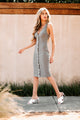 Under Your Spell Ribbed Button-Front Bodycon Midi Dress (Grey) - NanaMacs